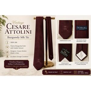 Vintage Cesare Attolini Burgundy Silk Tie Italian Handmade Textured 3.25" Width